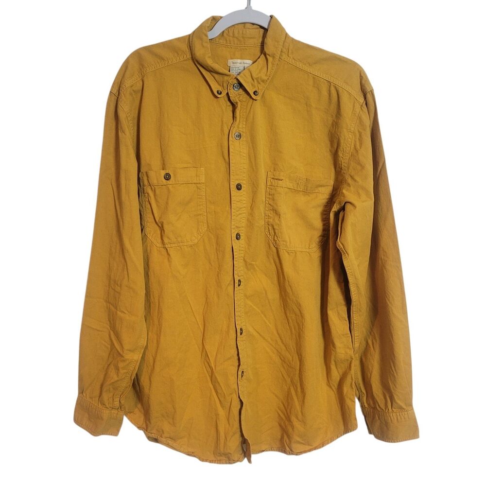 The Territory Ahead Men's Button Up Camp Shirt Yellow Cotton Pockets Size Large